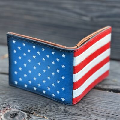 Hand Tooled American Flag Red White And Blue Leather Bifold Wallet