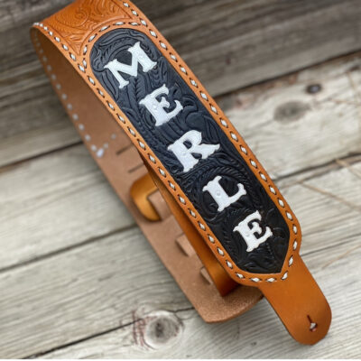 Merle Haggard Style leather guitar strap hand tooled and made by Christoph Joseph Leather