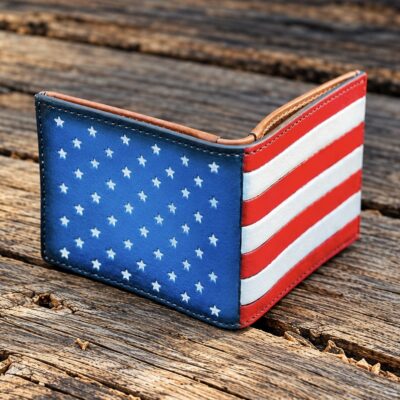 Hand Tooled American Flag Red White And Blue Leather Bifold Wallet