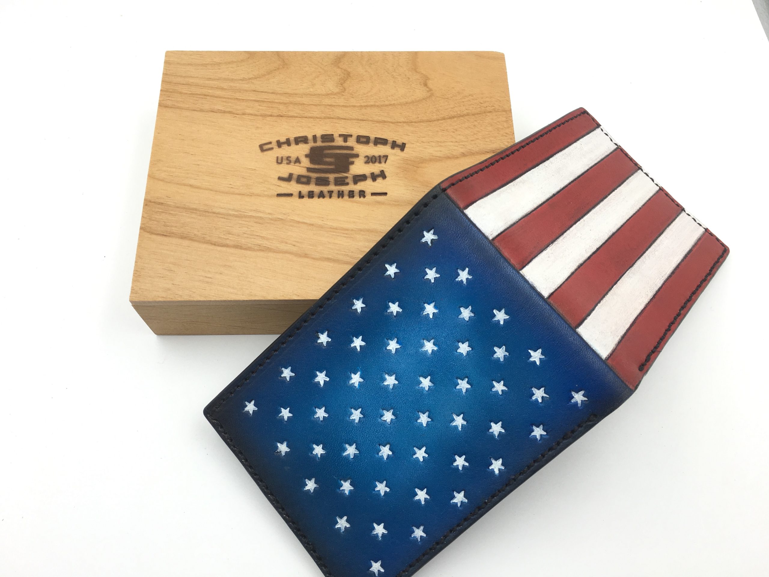 Limited Edition Leather Zip Wristlet Pouch, Wallet, American Flag Navy