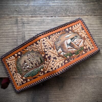 Handmade handtooled leather geese wallet