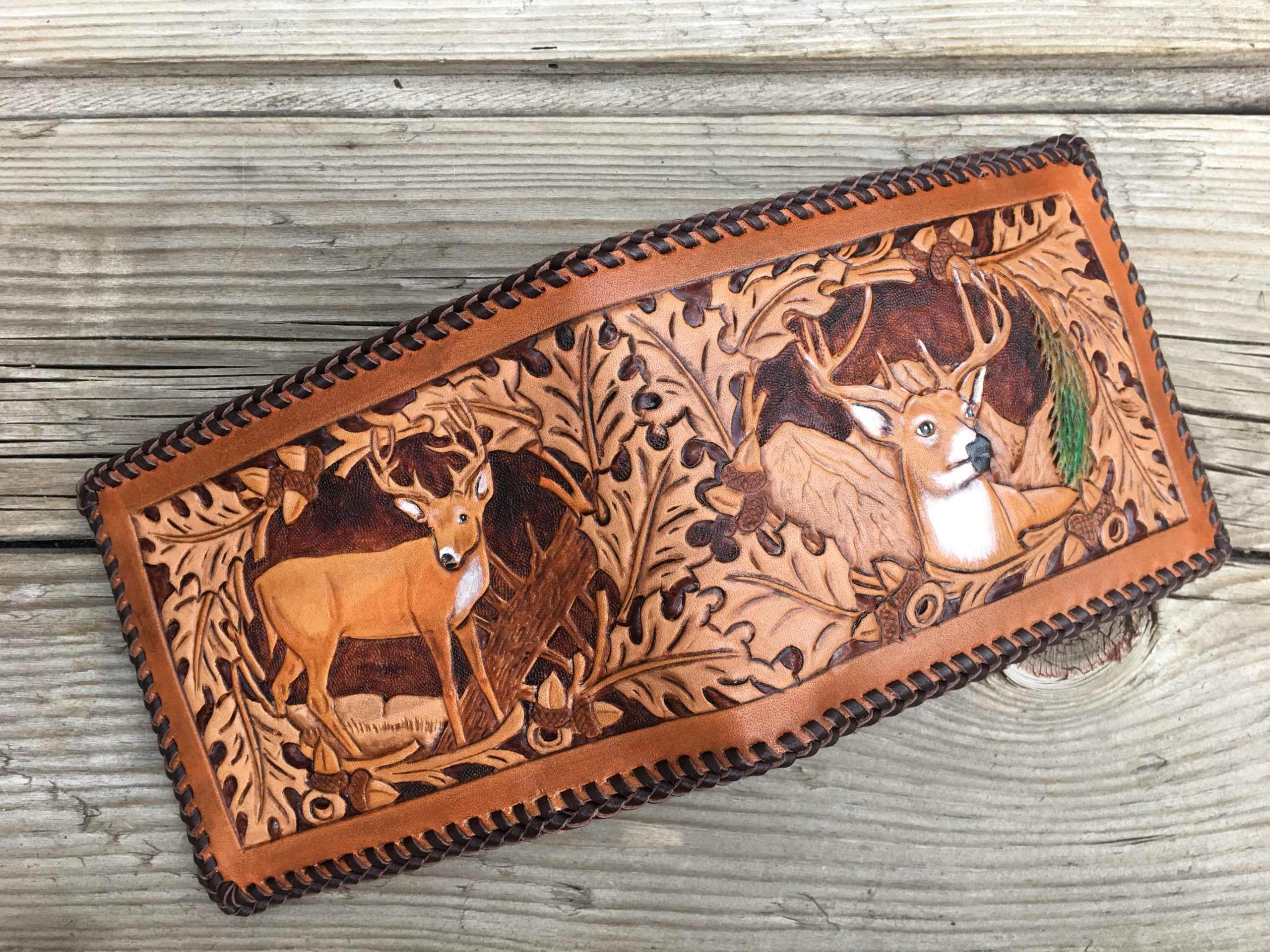  Men's 3D Genuine Leather Wallet, Hand-Carved, Hand-Painted,  Leather Carving, Custom wallet, Personalized wallet, Deer wallet,  Outdoorsman : Handmade Products