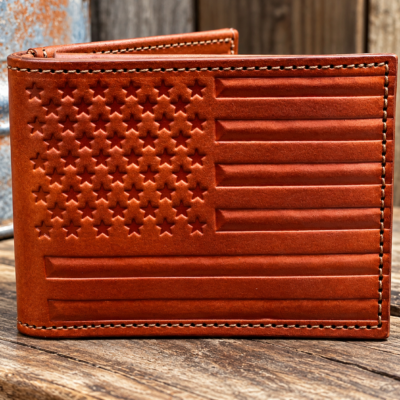 Handmade American Flag Hand Tooled Bifold Leather Wallet