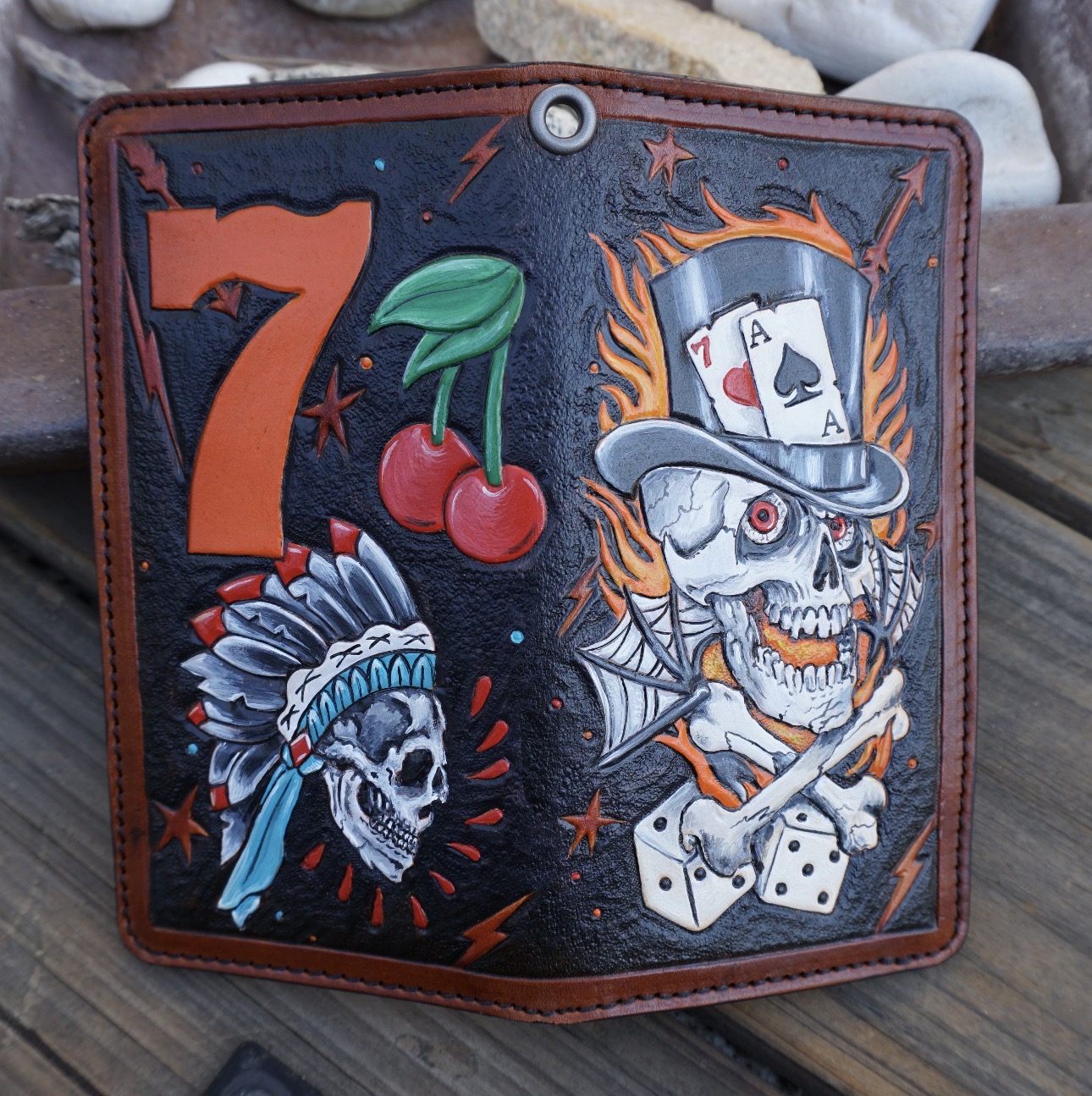 The Gambler Tattoo Biker Wallet - Hand-Tooled & Handcrafted in the USA
