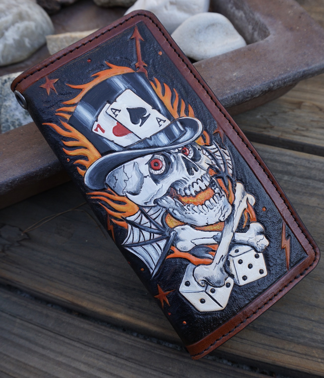 The Gambler Tattoo Biker Wallet - Hand-Tooled & Handcrafted in the USA - Image 9