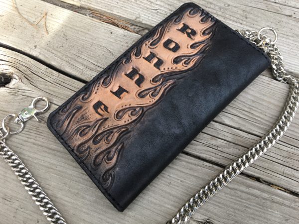 skull and flames wallet