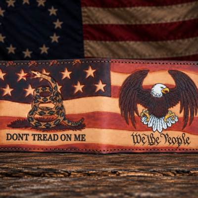 Custom hand-tooled Patriotic Bifold Wallet By Christoph Joseph / We The People / Don't tread on Me/ 1776