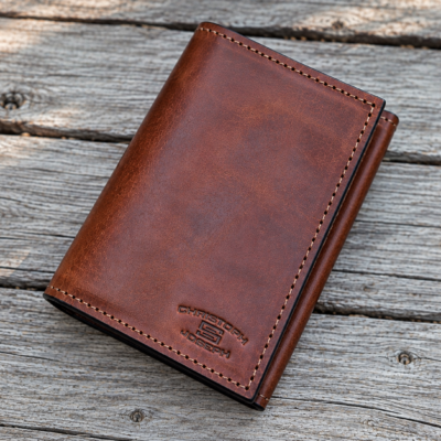 Trifold wallet crafted of luxurious Conceria La Perla Hickory Italian Leather