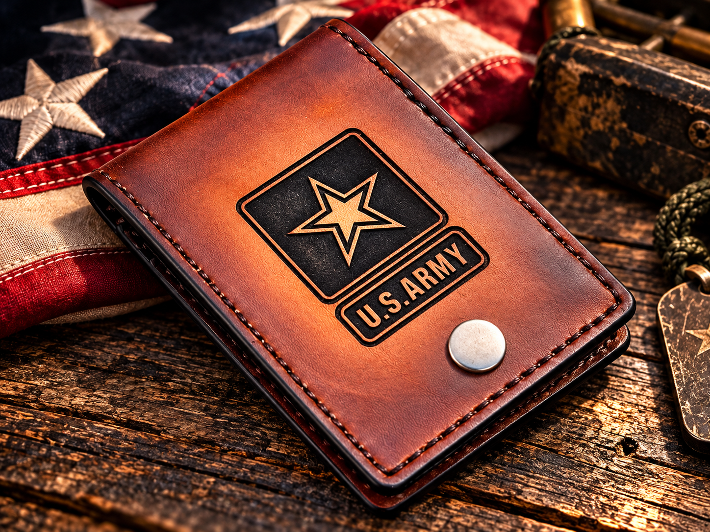 Laser Engraved Personalized Leather Card Holder - Military Design NO.CCH24E - Image 2