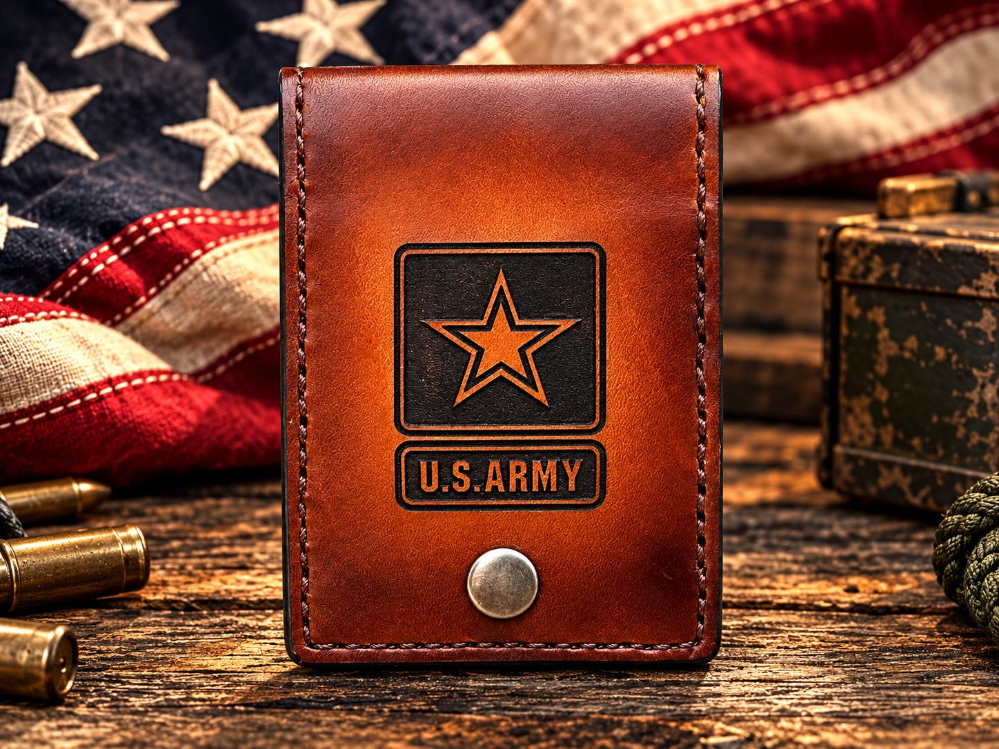 Laser Engraved Personalized Leather Card Holder - Military Design NO.CCH24E - Image 3