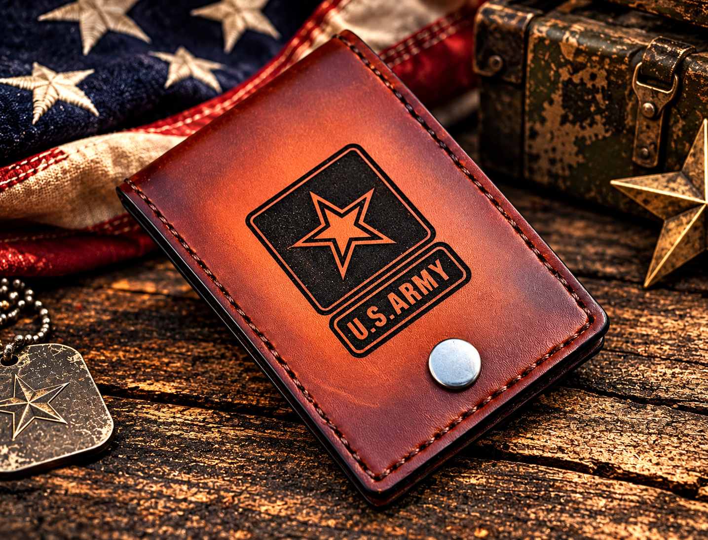 Laser Engraved Personalized Leather Card Holder - Military Design NO.CCH24E - Image 4