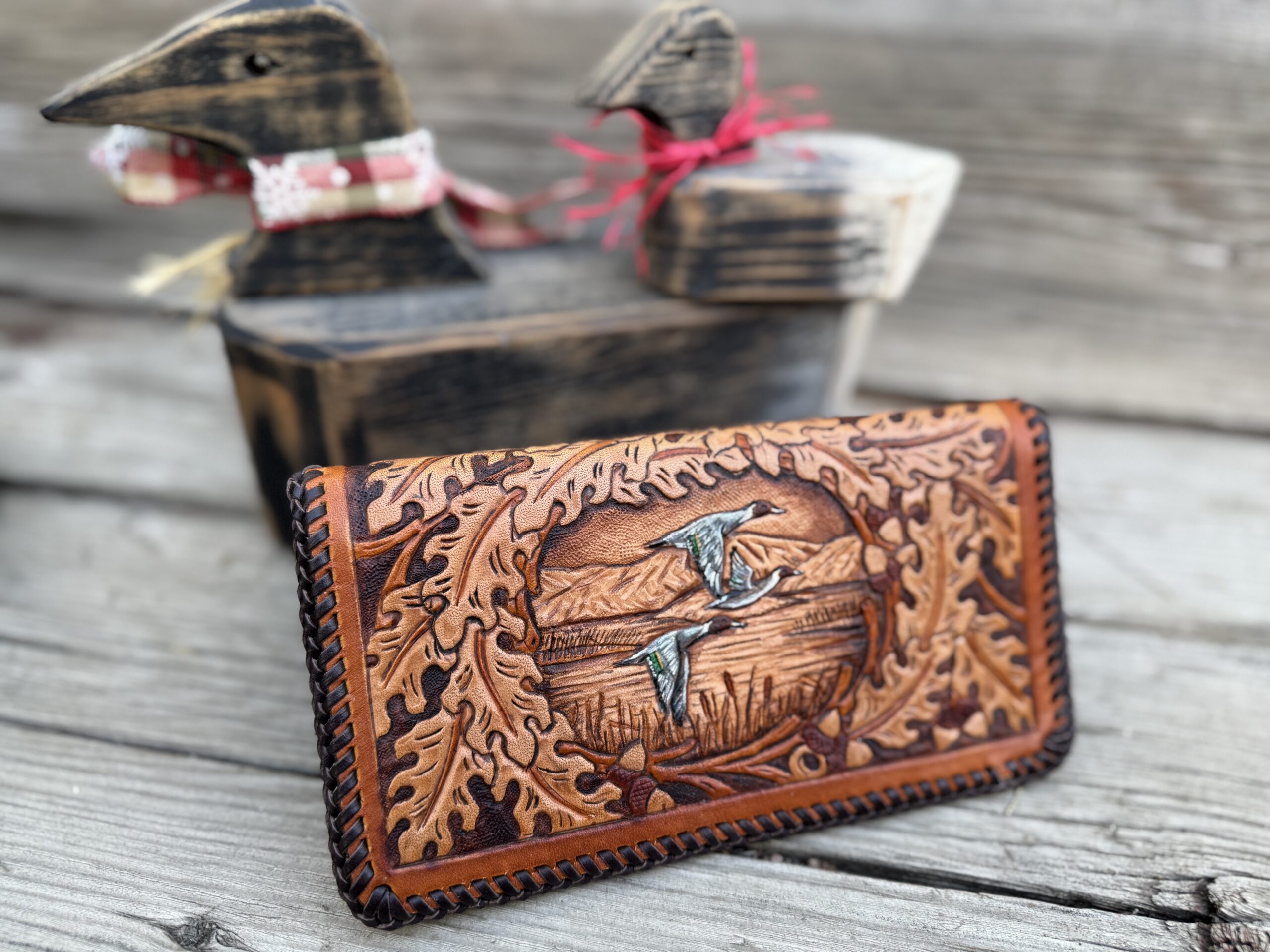 Handcrafted Pintail Duck Wallet - Hand Tooled Laced Long Wallet - Image 2