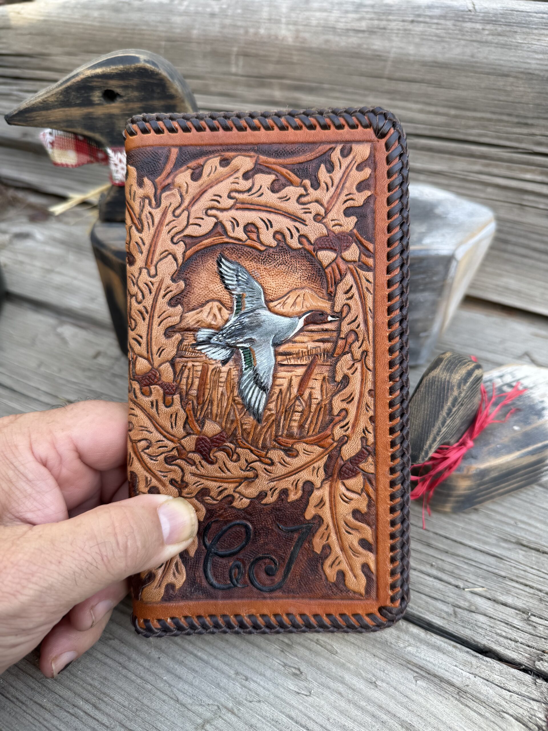 Handcrafted Pintail Duck Wallet - Hand Tooled Laced Long Wallet - Image 3