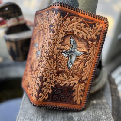 Pintail duck long wallet - laced and hand tooled