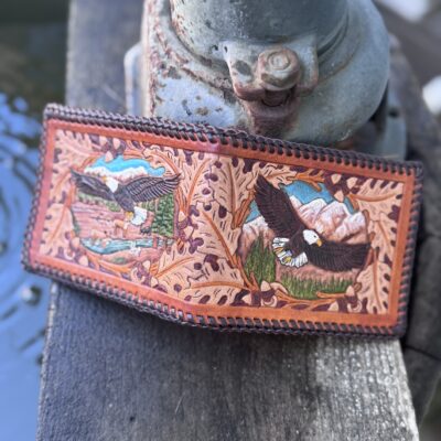 Eagle Wallet - a hand tooled bald eagle design bifold leather wallet
