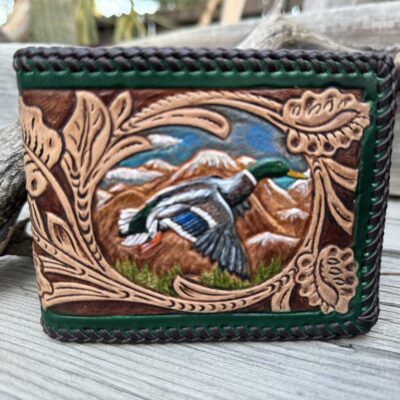 Mallard Duck Hand Tooled Western Floral Bifold Wallet