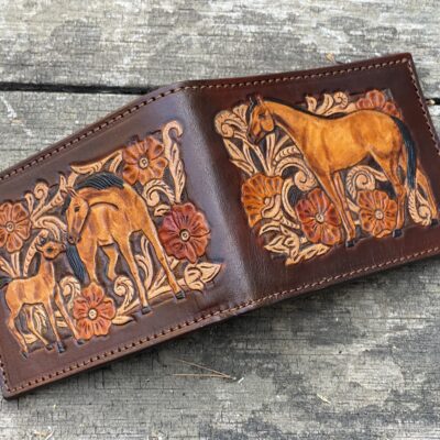 Equestrian Wallet - a horse and western floral themed hand tooled bifold wallet by Christoph Joseph Leather