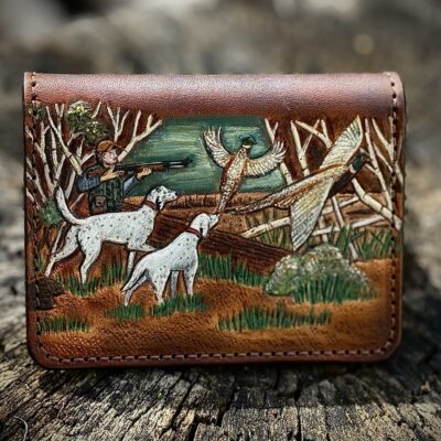 Pheasant Hunting hand tooled card holder wallet
