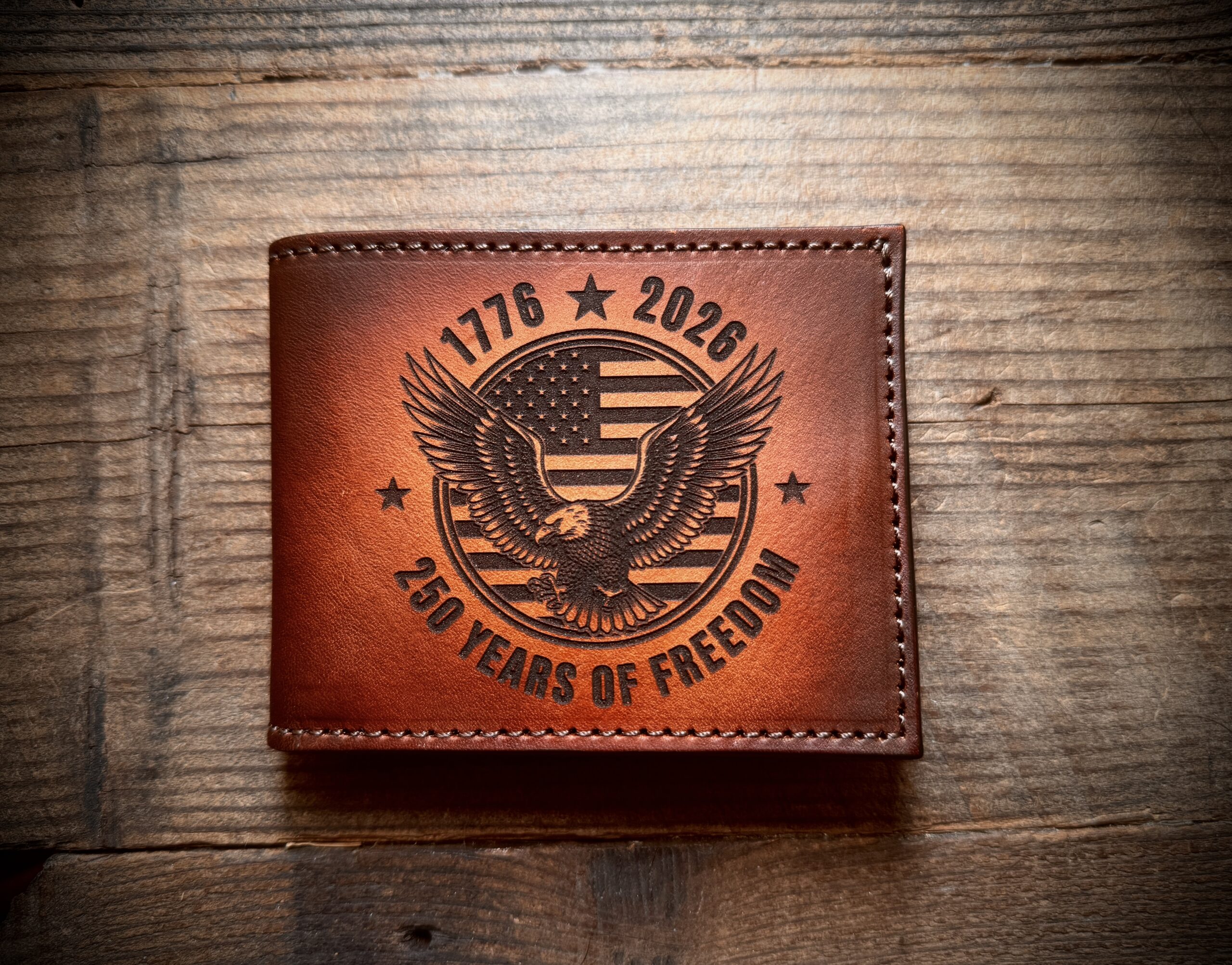 America 250 Wallet - 1776 -2016 Celebrating Freedom Engraved Premium Bifold Leather Wallet - Image 2