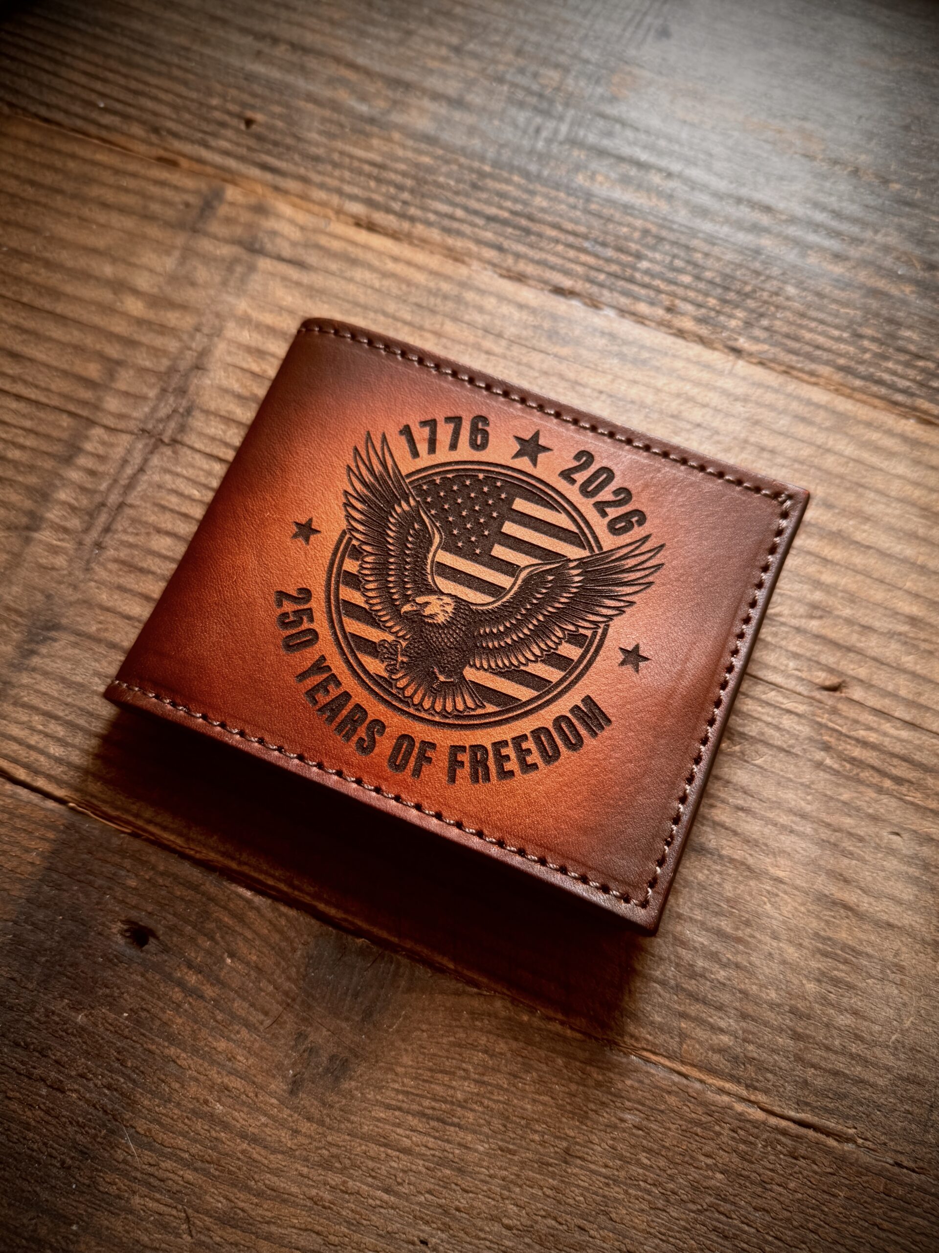 America 250 Wallet - 1776 -2016 Celebrating Freedom Engraved Premium Bifold Leather Wallet - Image 3