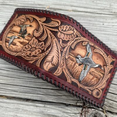 Pintail Duck Hand Tooled and Laced Bifold Leather Wallet