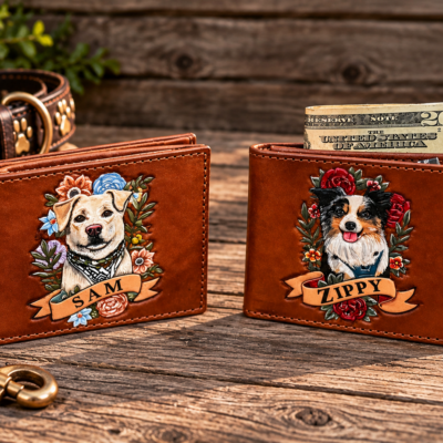 Handmade Dog Portrait Custom leather bifold Wallet
