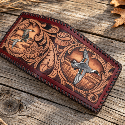 Pintail Duck Wallet - Western Floral Hand Tooled & Laced Leather Bifold