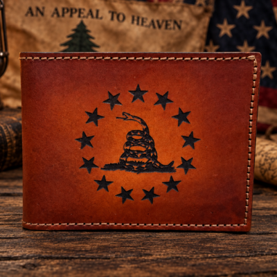 Gadsden Flag Wallet - Premium Engraved Leather Patriot Betsy Ross Edition Bifold