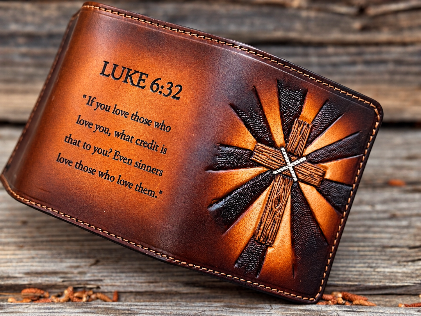 Radiant Cross handmade hand-tooled Trifold Wallet