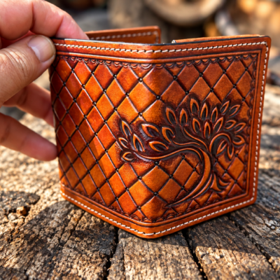Tree of Life Hand Tooled Trifold Leather Wallet