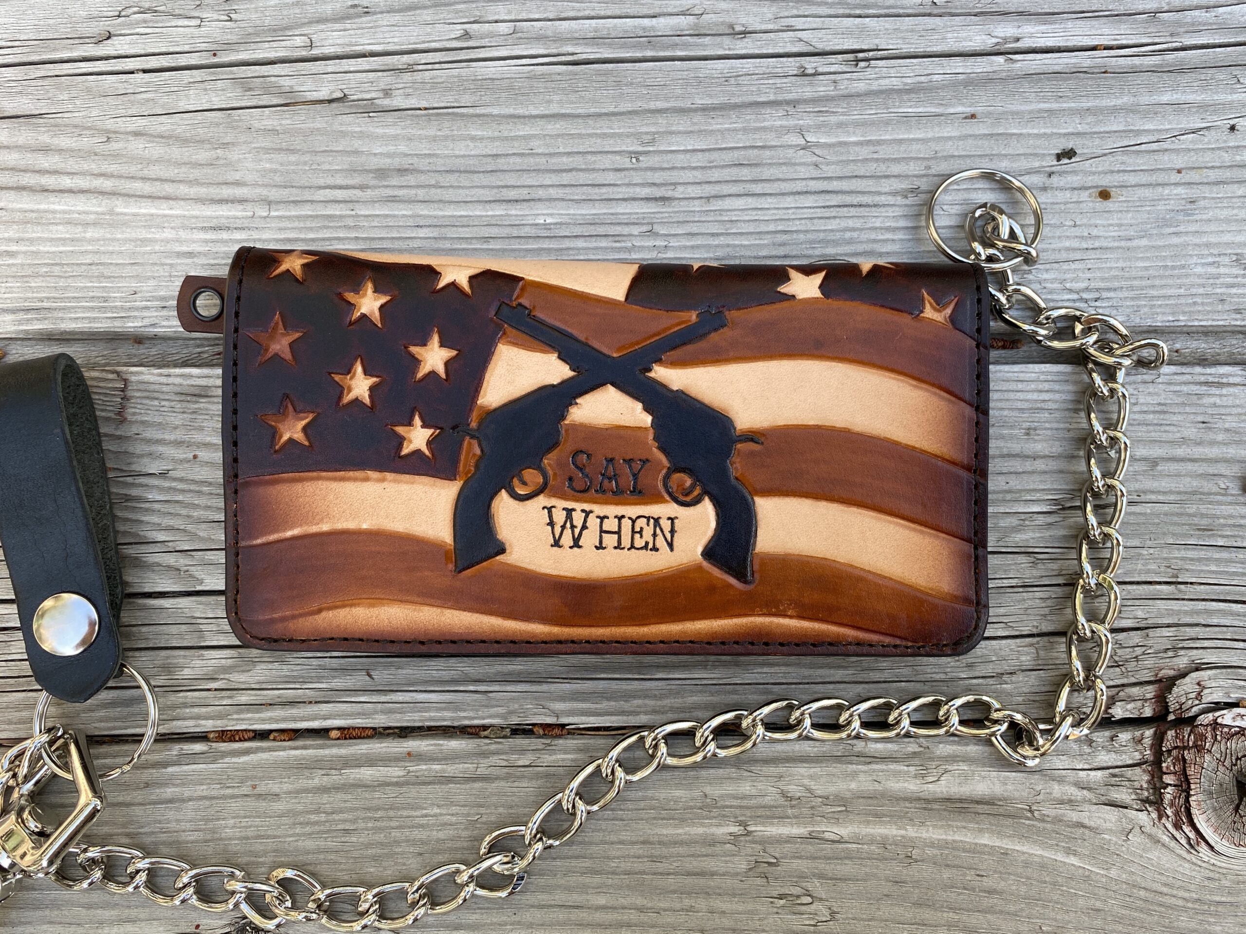 Aces & Eights - Outlaw Biker Wallet - Premium Hand Tooled Leather Long Wallet - Image 5