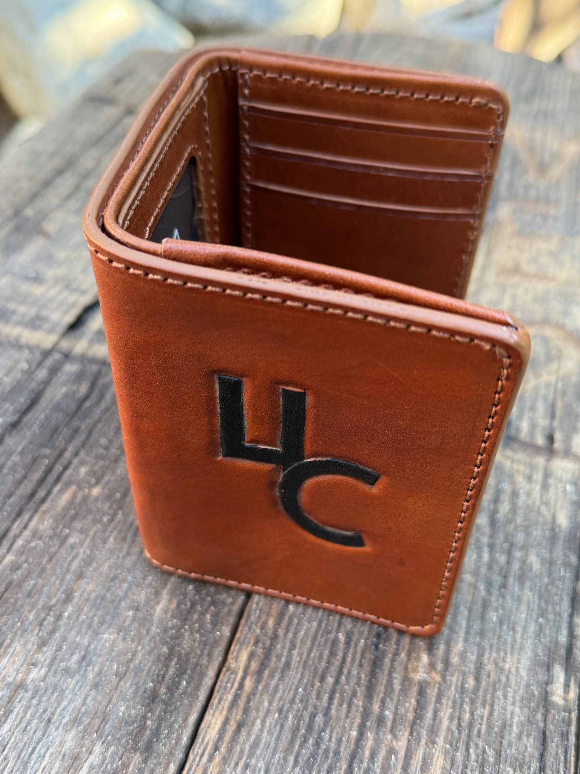 Custom Hand tooled Branded Trifold Leather Wallet - Add Your Branding - Image 4
