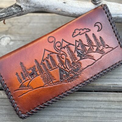 Handmade wilderness tooled long wallet