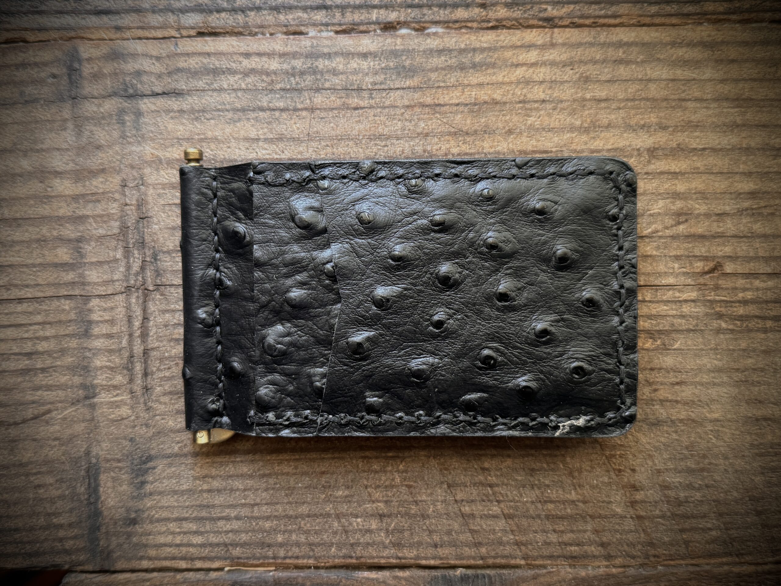 Handcrafted Ostrich Leather Money Clip Wallet – Slim Black Minimalist Front Pocket Design - Image 2