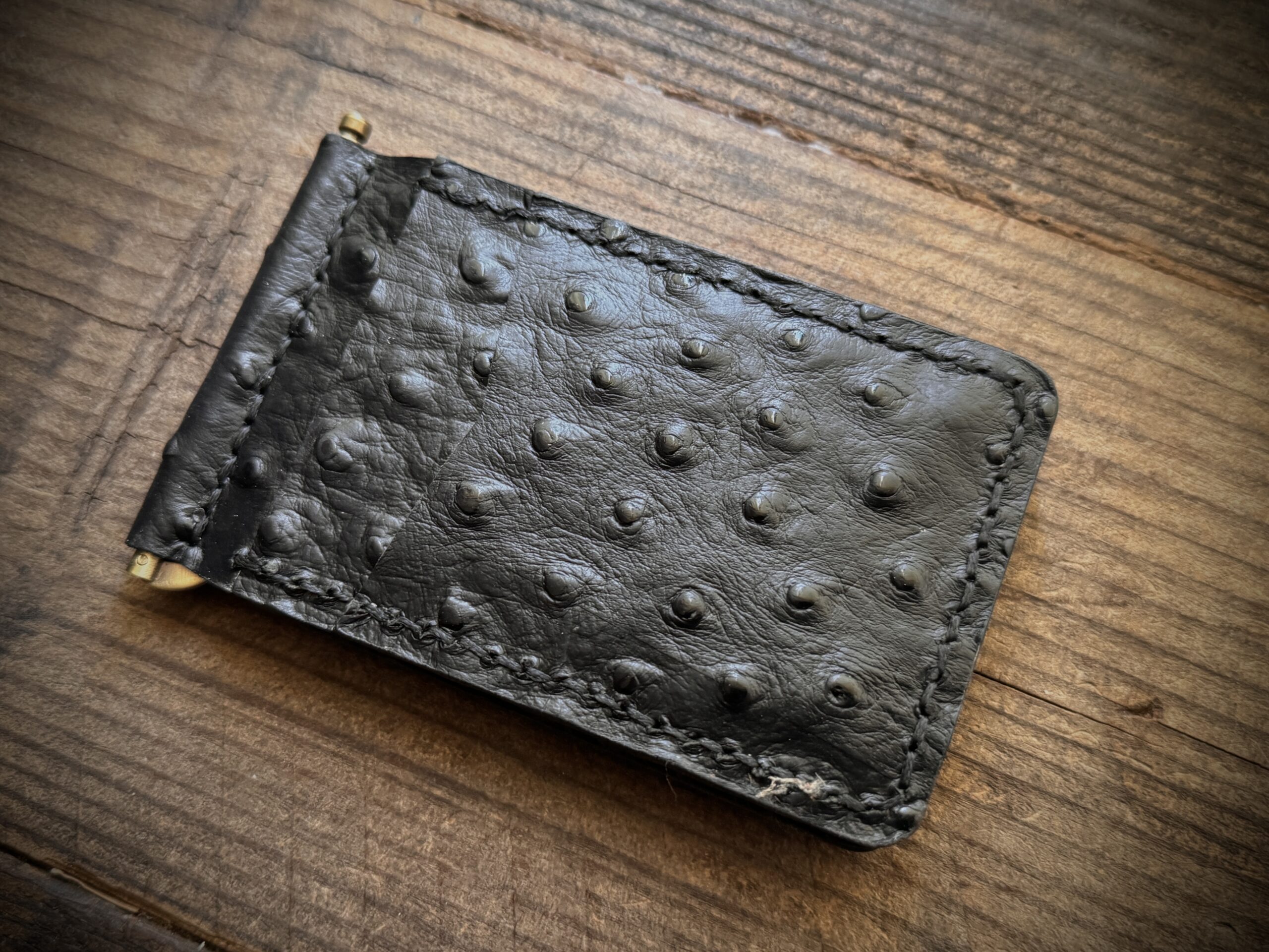 Handcrafted Ostrich Leather Money Clip Wallet – Slim Black Minimalist Front Pocket Design - Image 3
