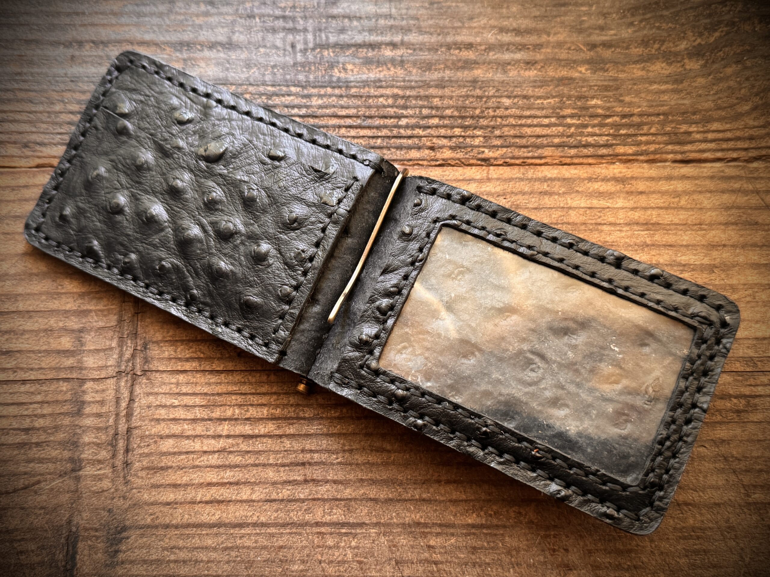 Handcrafted Ostrich Leather Money Clip Wallet – Slim Black Minimalist Front Pocket Design - Image 4