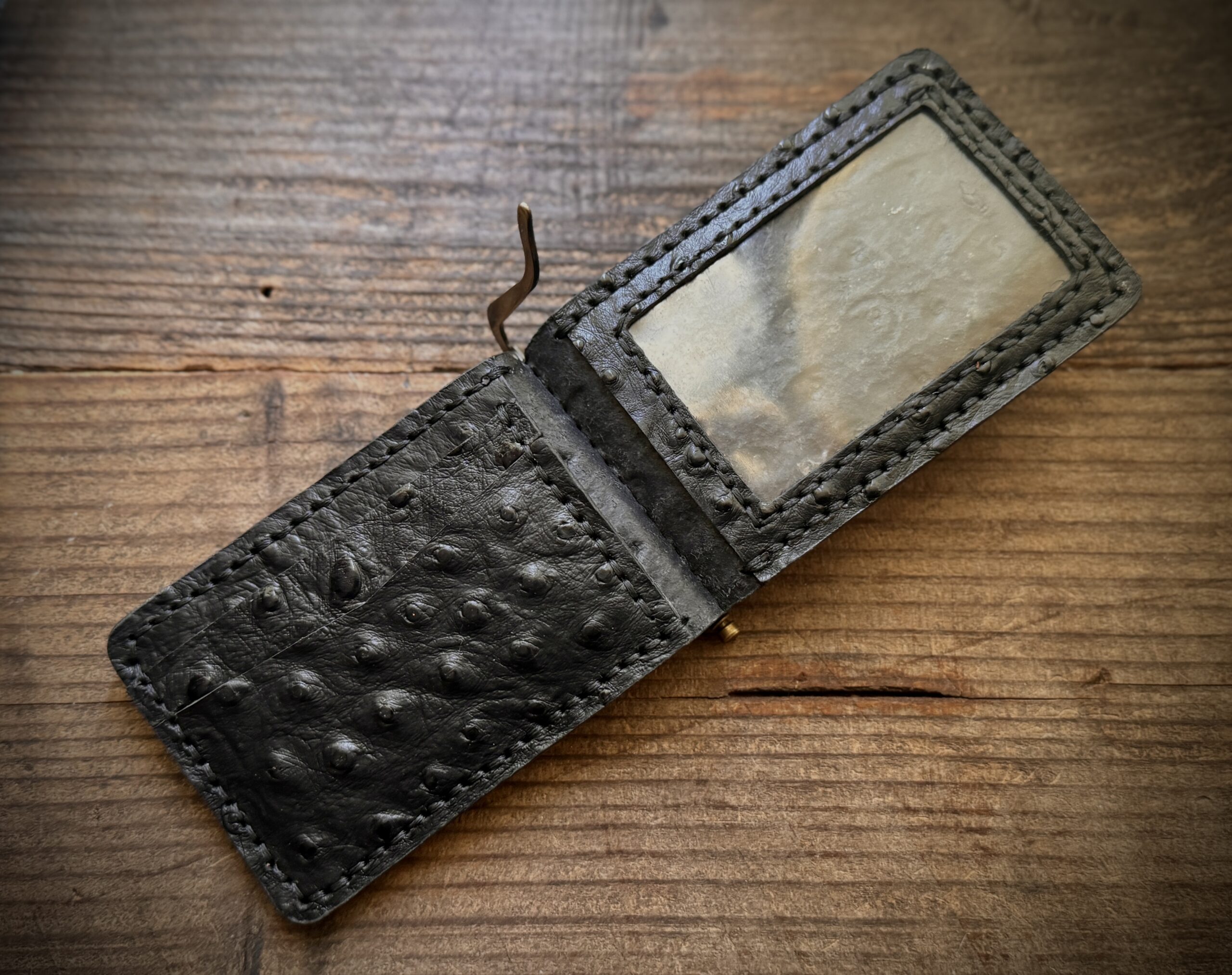 Handcrafted Ostrich Leather Money Clip Wallet – Slim Black Minimalist Front Pocket Design - Image 6