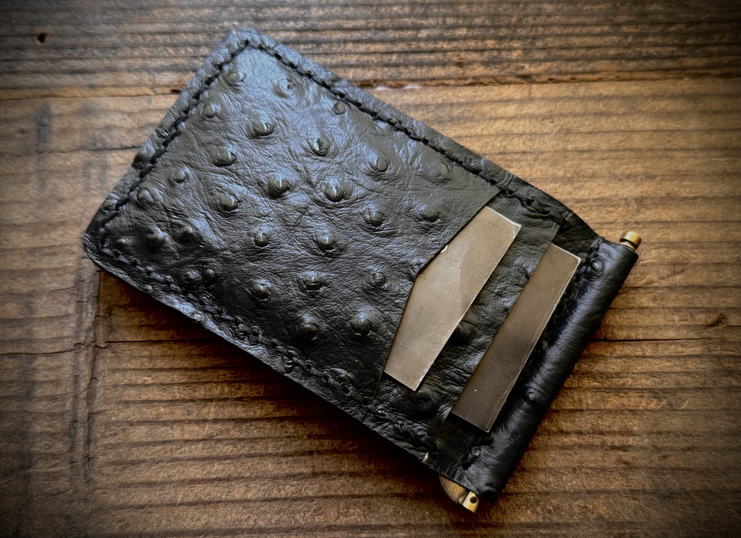 genuine Ostrich leather money clip wallet