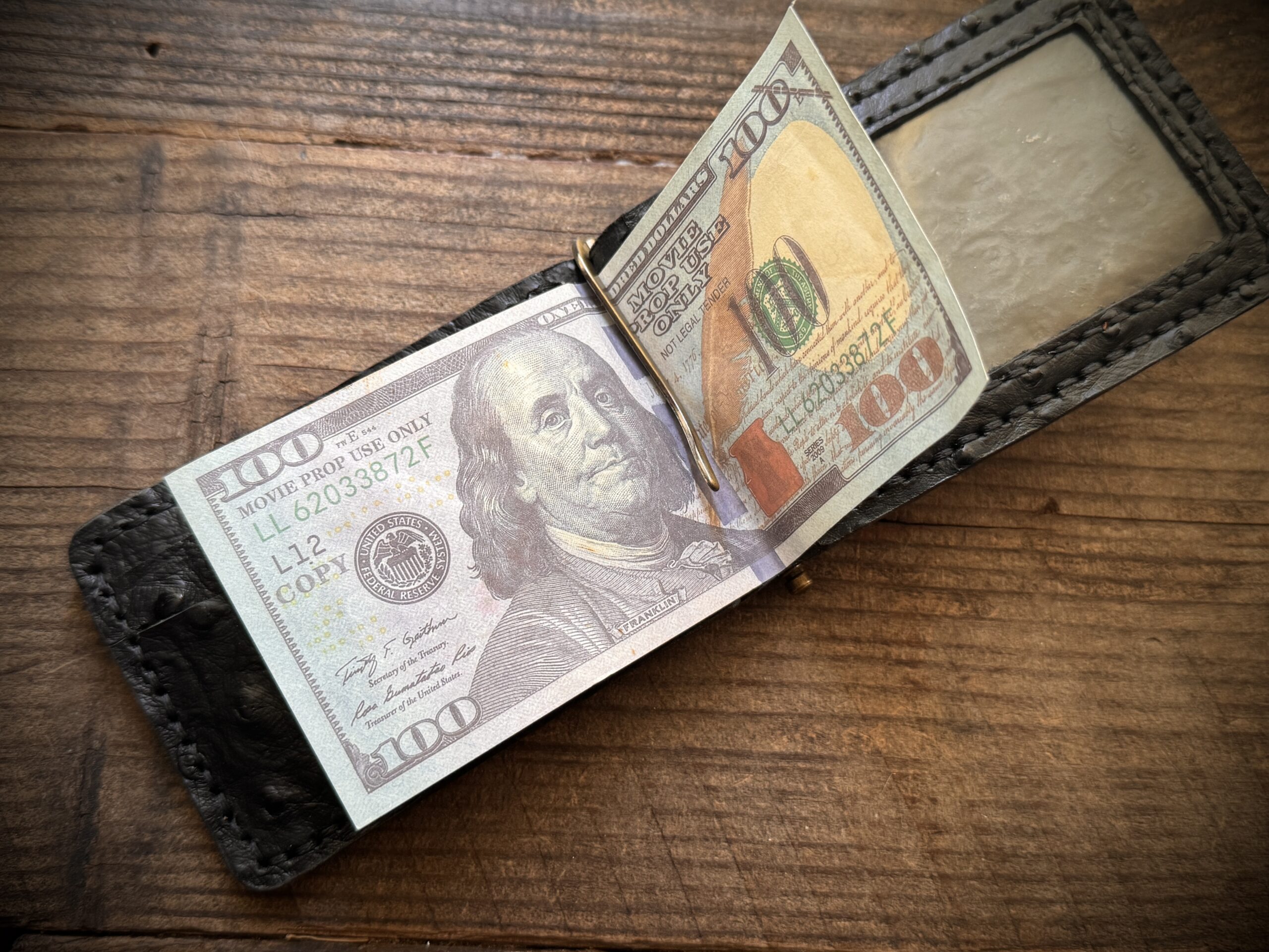 Handcrafted Ostrich Leather Money Clip Wallet – Slim Black Minimalist Front Pocket Design - Image 7