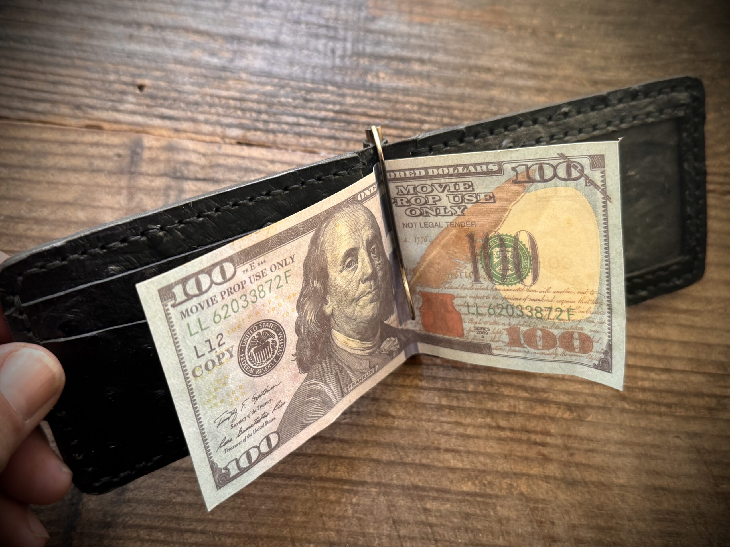 Handcrafted Ostrich Leather Money Clip Wallet – Slim Black Minimalist Front Pocket Design - Image 8