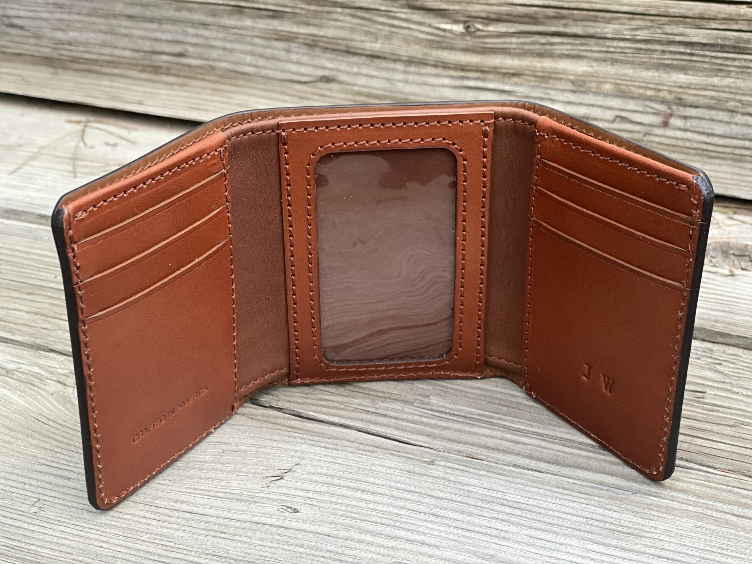 Custom Hand tooled Branded Trifold Leather Wallet - Add Your Branding - Image 2
