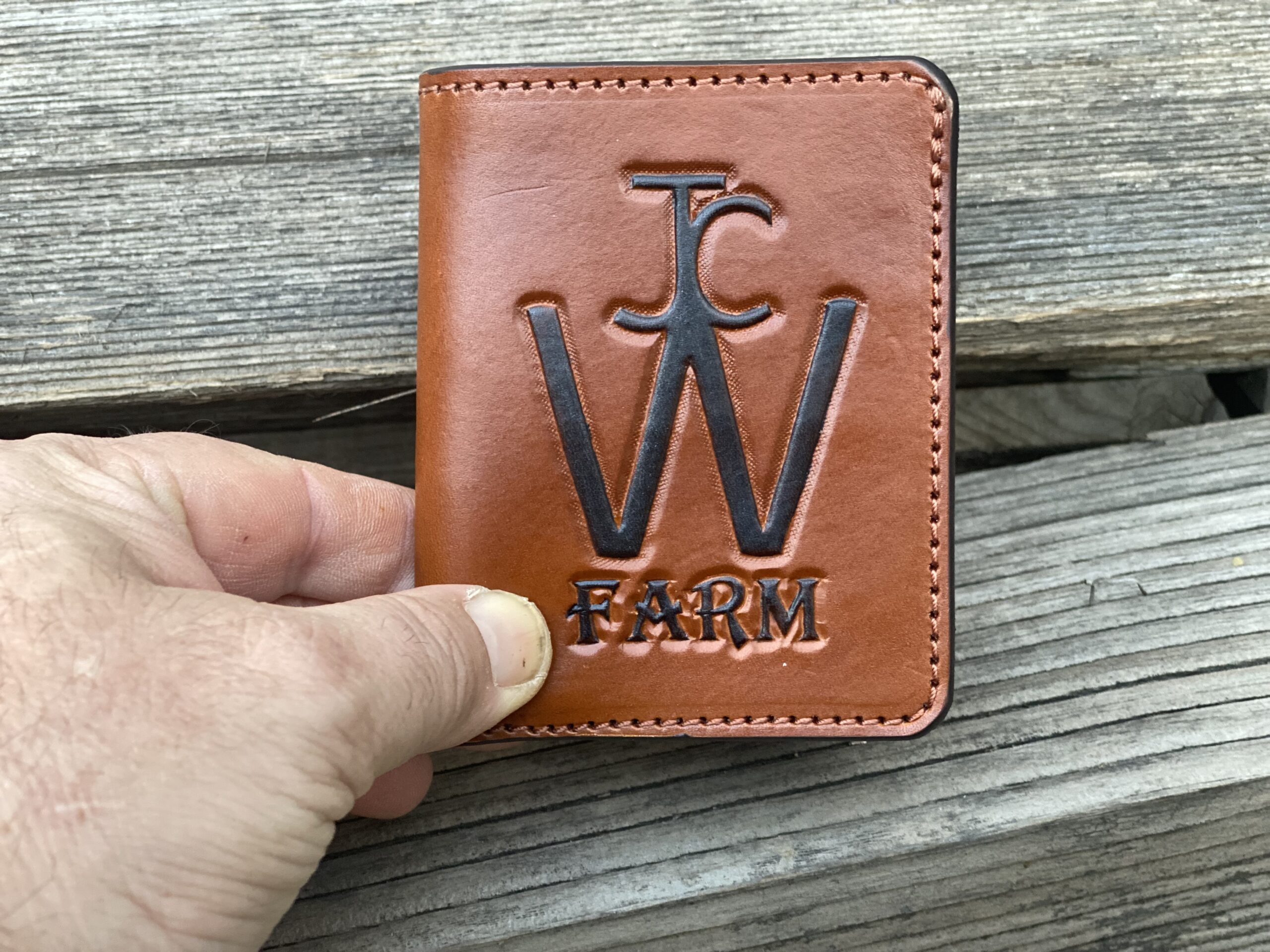 Custom Hand tooled Branded Trifold Leather Wallet - Add Your Branding - Image 3