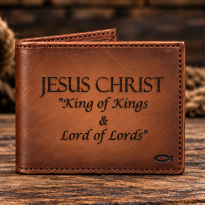 Jesus Christ King of Kings leather bifold engraved wallet