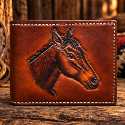 Handmade Horse Tooled Bifold Wallet by Christoph Joseph Leather