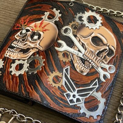 Tooled Handcrafted Gearhead biker chain wallet by Christoph Joseph