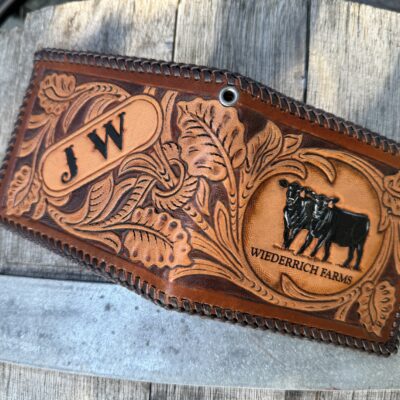 Western Floral Laced Ranch Design Branded bifold hand tooled leather wallet