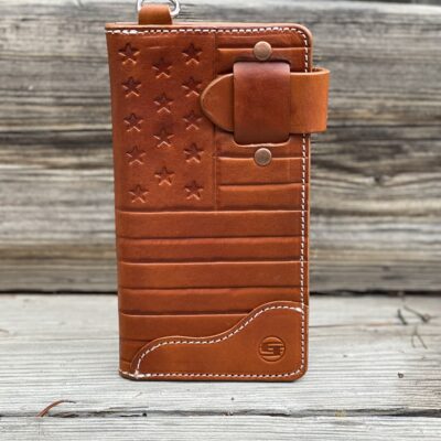 American Flag Tooled and embossed leather long wallet by Christoph Joseph