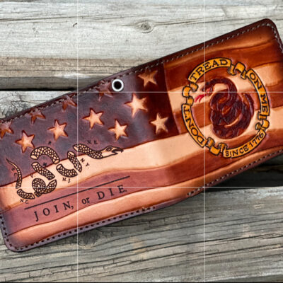 Don't Tread on Me / Join or Die patriotic hand tooled leather bifold wallet