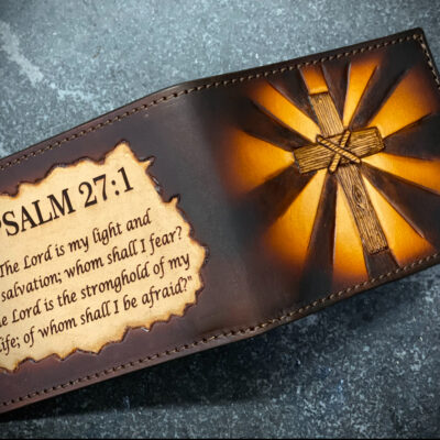 Christian wallet with cross and Bible verse