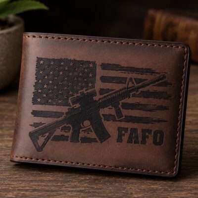 FAFO American Flag AR15 Laser Engraved Leather Bifold Wallet